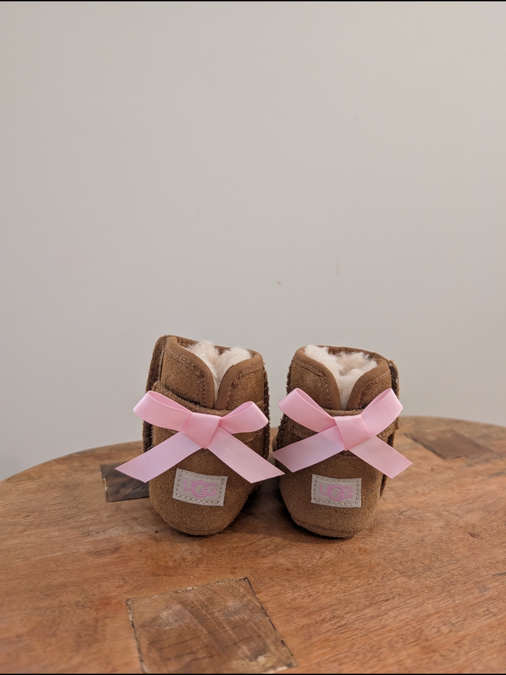 UGG Baby Suede Booties with Pink Bows
